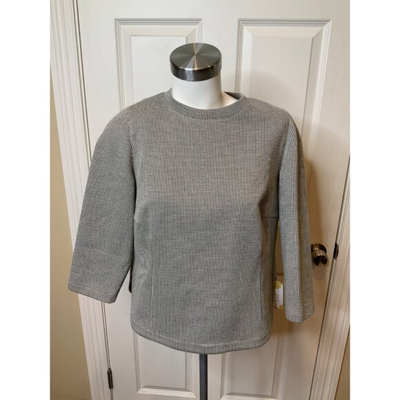 Akris Punto Black White Houndstooth Long Sleeve Rear Zip Top, Size 12 - Picture 1 of 6